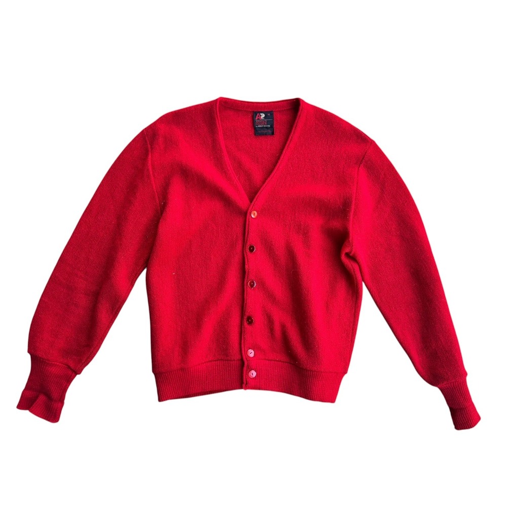 Vintage Arnold Palmer Robert Bruce Red 100% Virgin Wool Cardigan Sweater Mens M